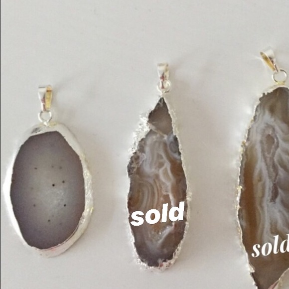 Platinum Plated Gray Druzy Geode Necklace on Sterling Silver Chain - Picture 2 of 3